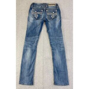 Rock Revival Jeans Betty Straight Women's 26 Bling Thick Stitch Distressed
